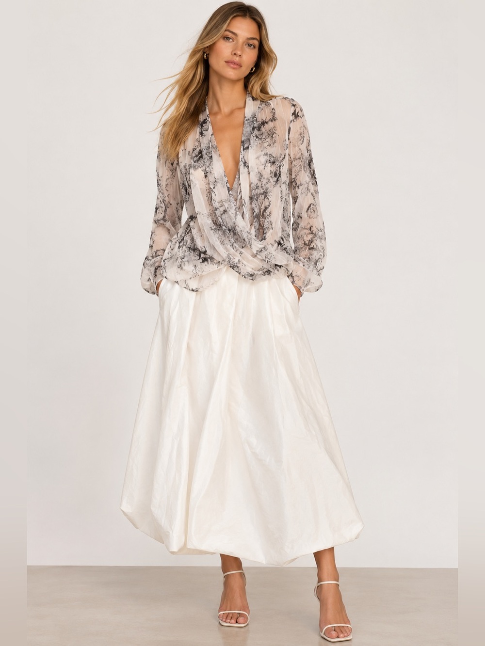 Tana + Bee 100% Silk Sheer Toile Convertible Wrap Blouse Size M